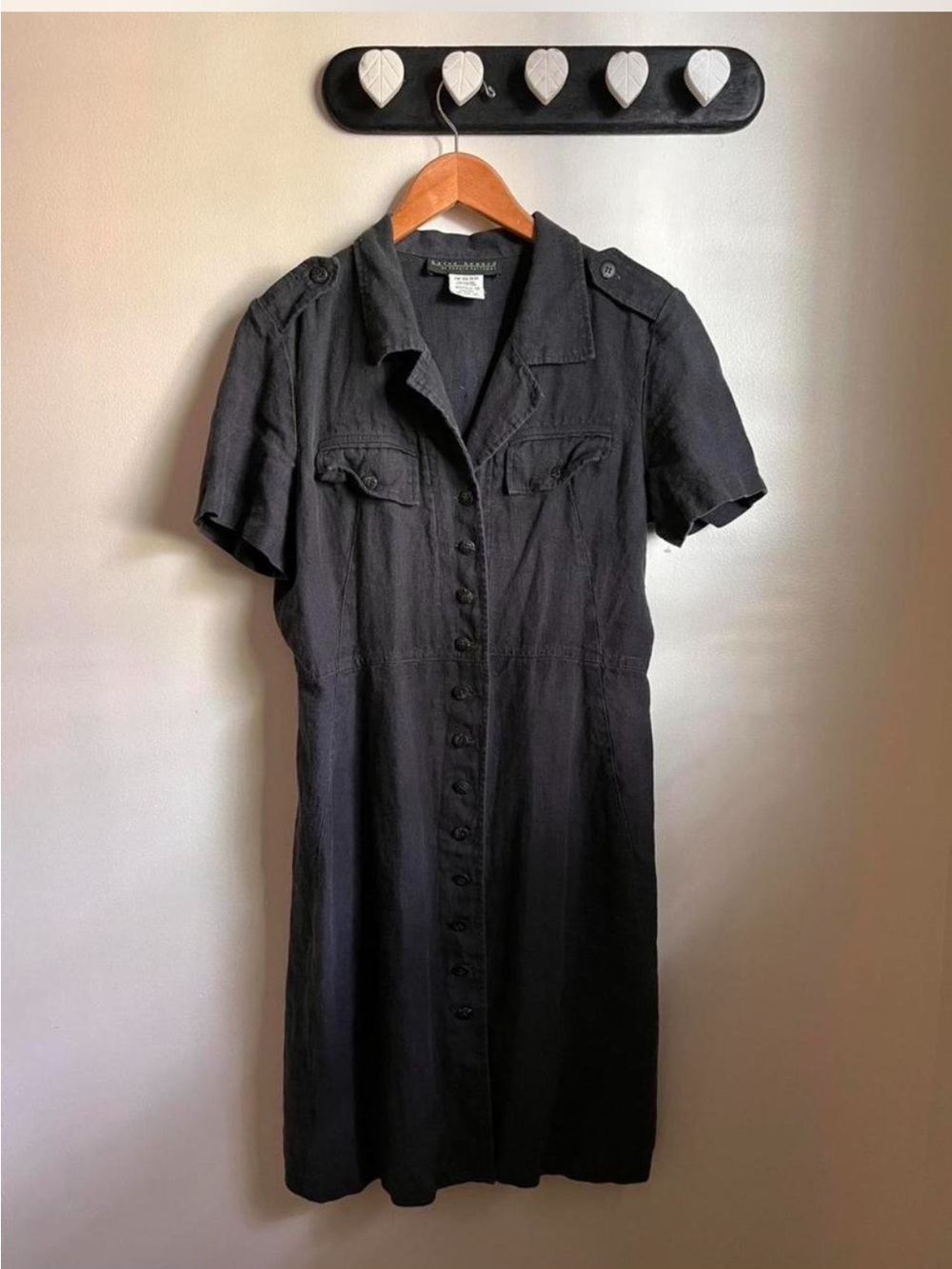 100% Linen Vintage Black Harve Benard Button Down Pencil Shift Elegant Dress